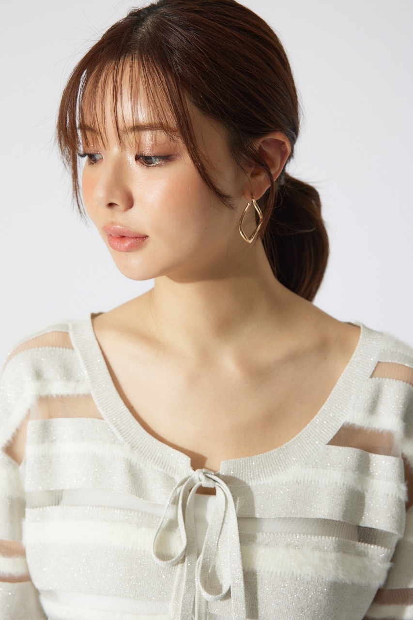 シアーボーダーニットカーディガン WHT FREE