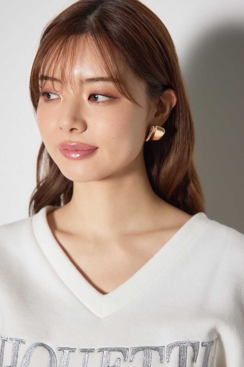 Vネックショートスウェットトップス WHT FREE