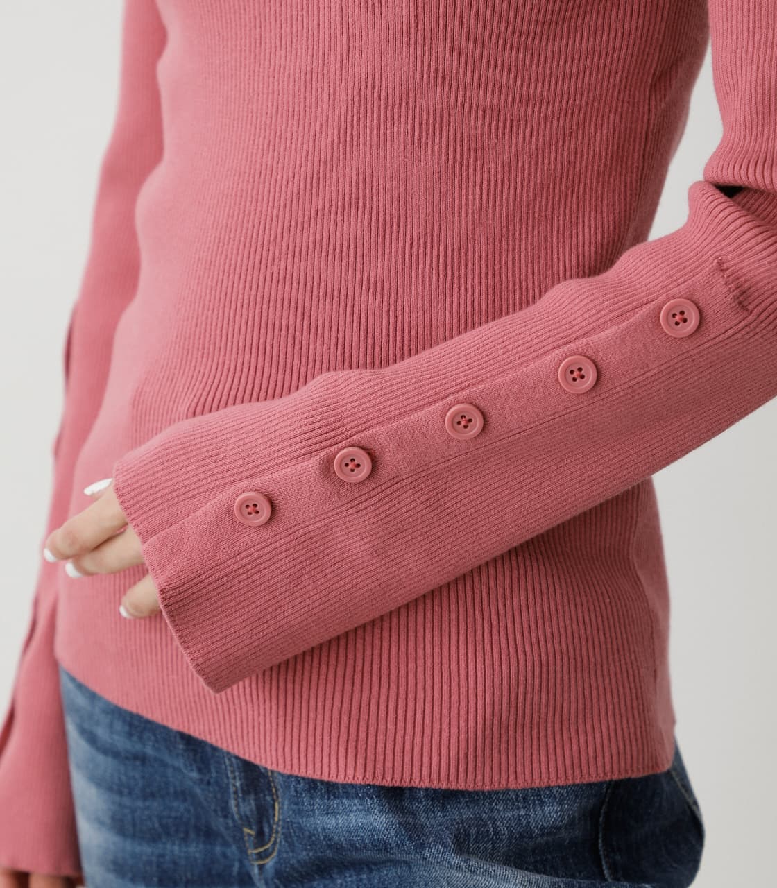 AZUL BY MOUSSY | SLEEVE BUTTON RIB KNIT TOPS (ニット ) |SHEL