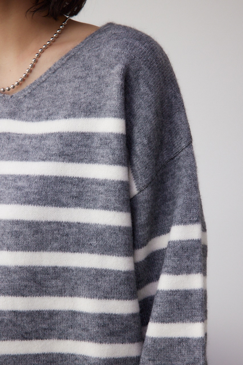 Vネックアソートカラーニットプルオーバー 柄GRY FREE