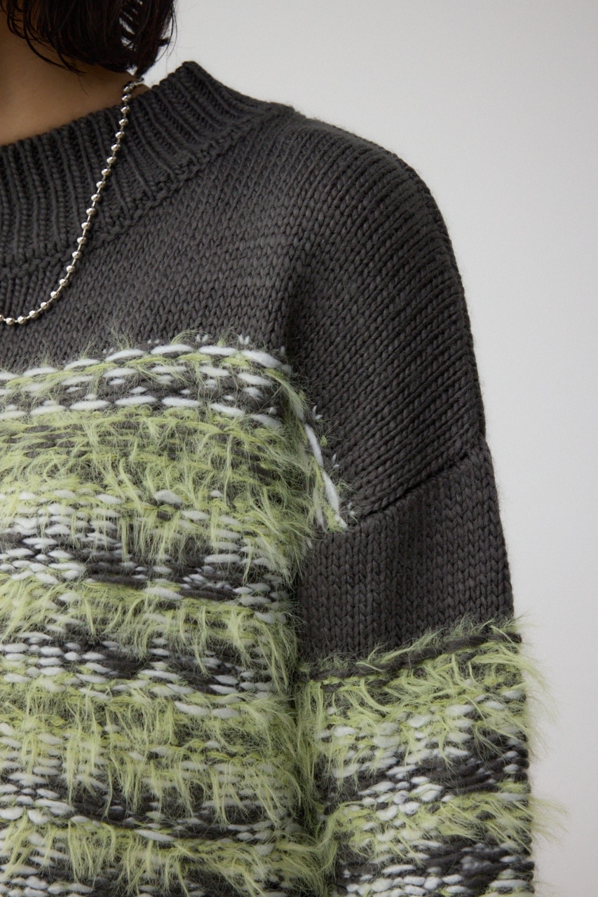 ランダムボーダーシャギーニット 柄BRN FREE