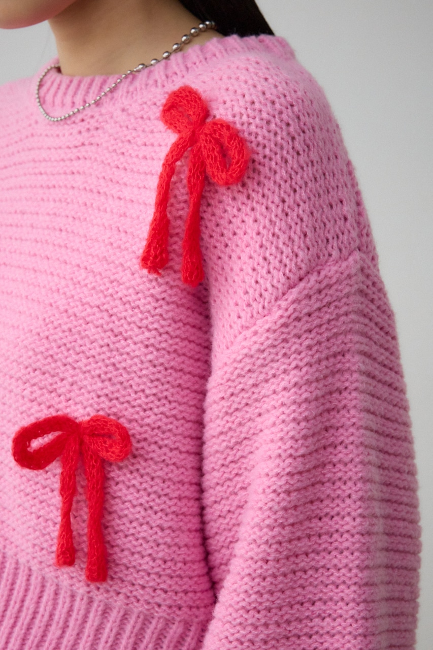 リボンモチーフニット PNK FREE