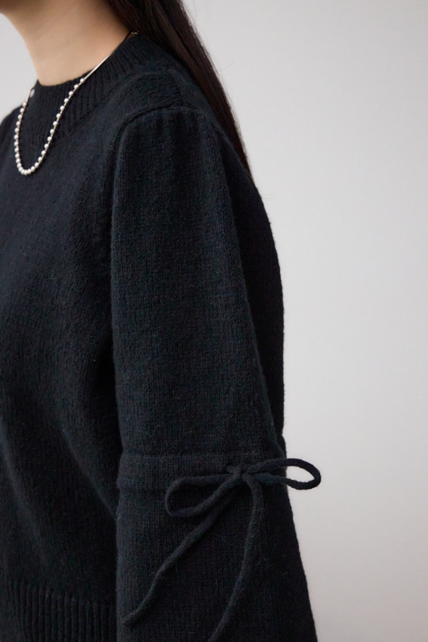 袖リボンデザインニット BLK FREE