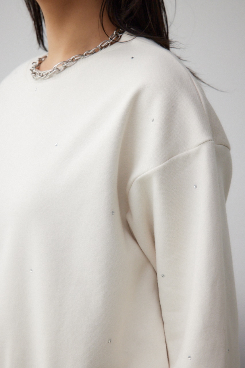 ラインストーンウラケトップス O/WHT FREE