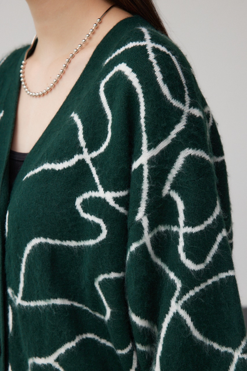 ライン柄ニットカーディガン 柄GRN FREE