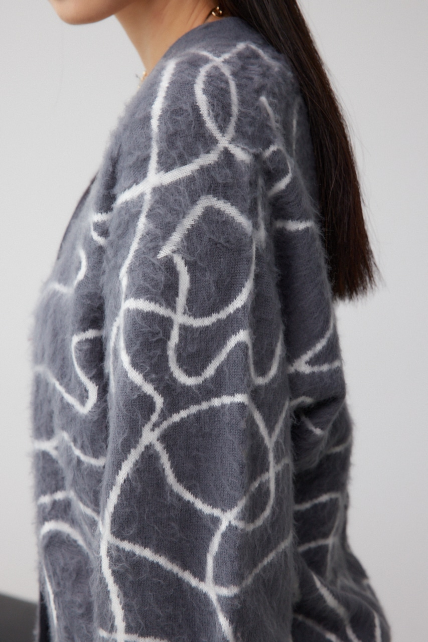 ライン柄ニットカーディガン 柄GRY FREE