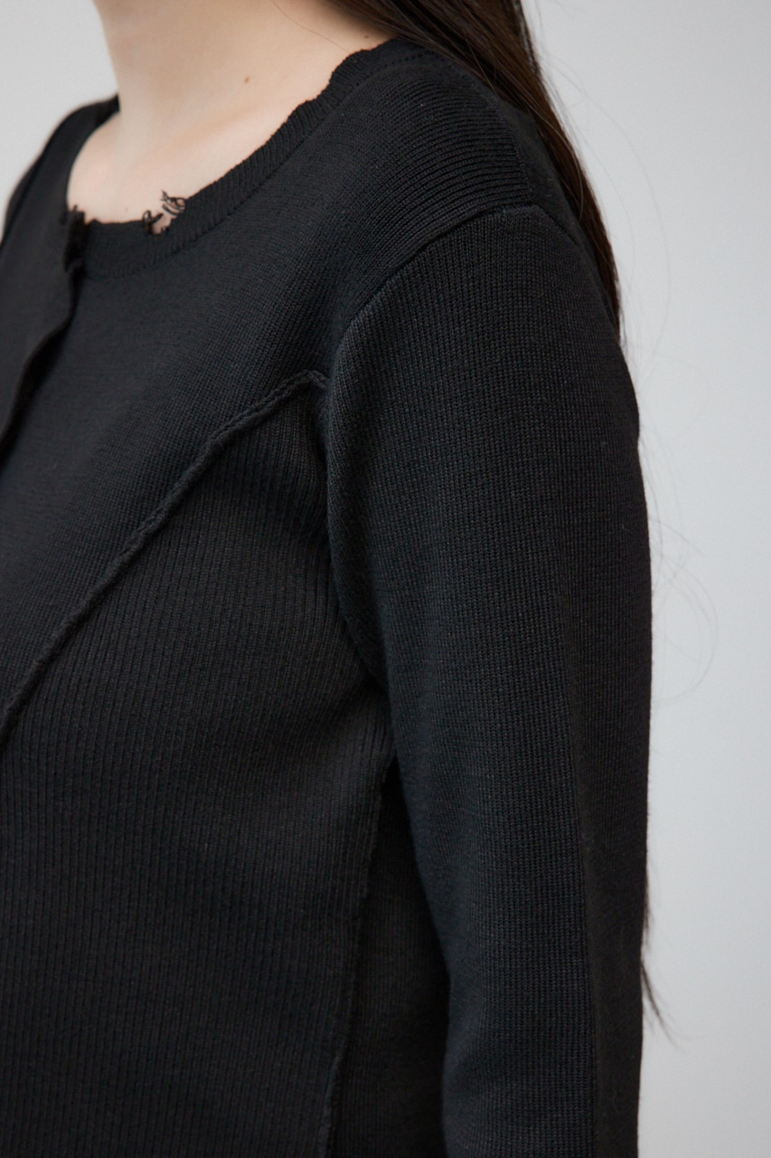 ダメージスイッチングカーディガン BLK FREE