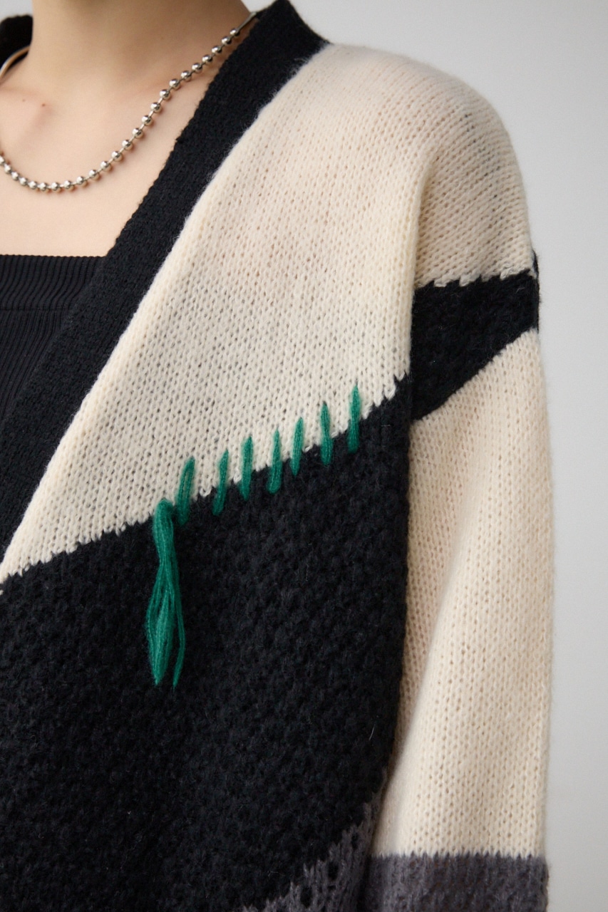 マルチカラールーズカーディガン 柄BLK FREE