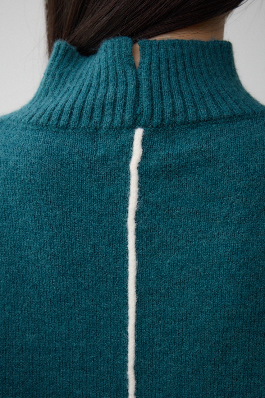 ハイネック配色ニットプルオーバー D/BLU FREE