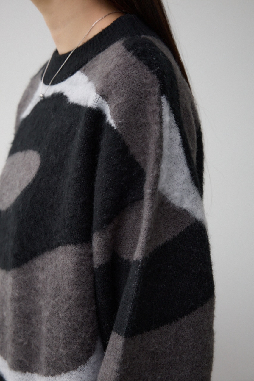 マーブルジャガードニットトップス 柄BLK FREE