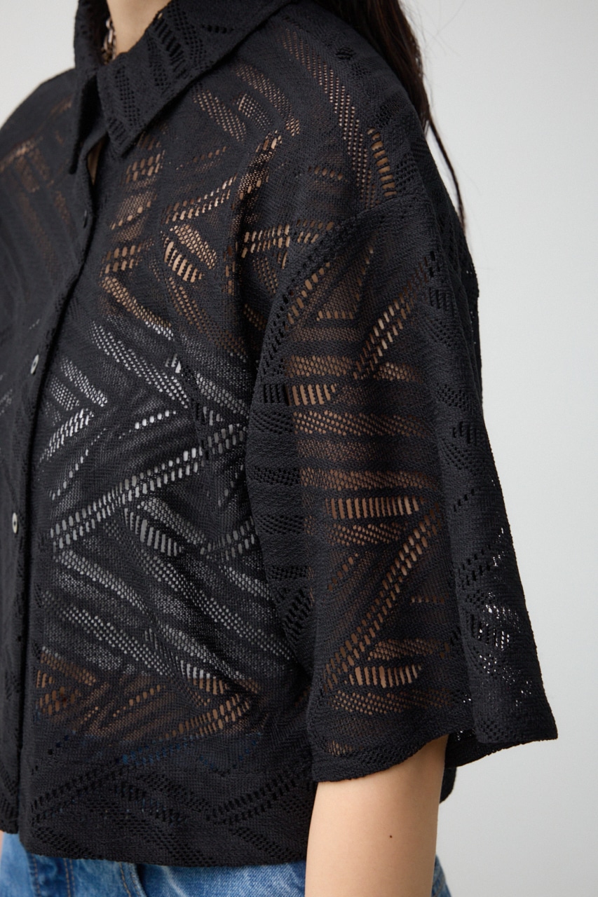 ハーフスリーブクロップドレースシャツ BLK FREE