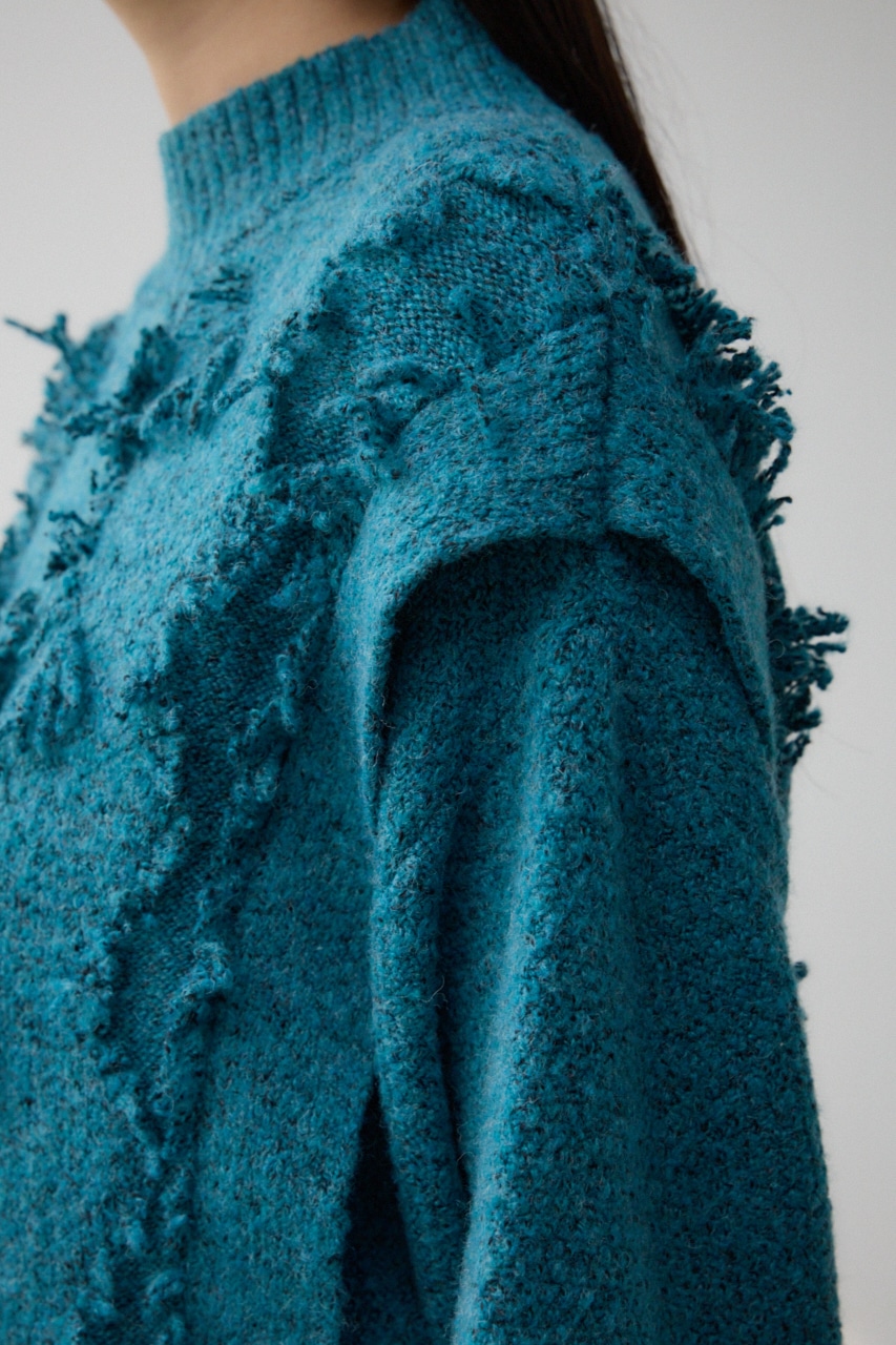 フリンジジャガードニット D/BLU FREE