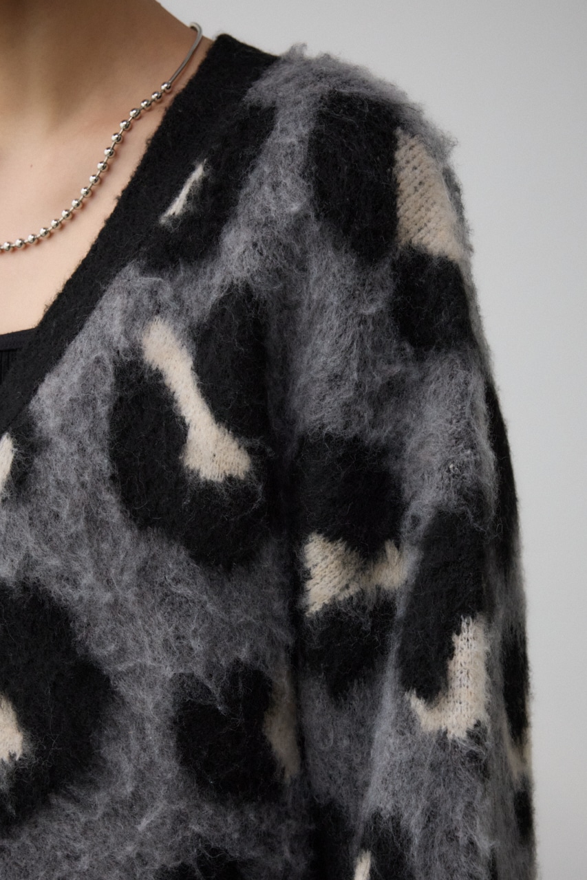 レオパードジャガードニットカーディガン 柄GRY FREE