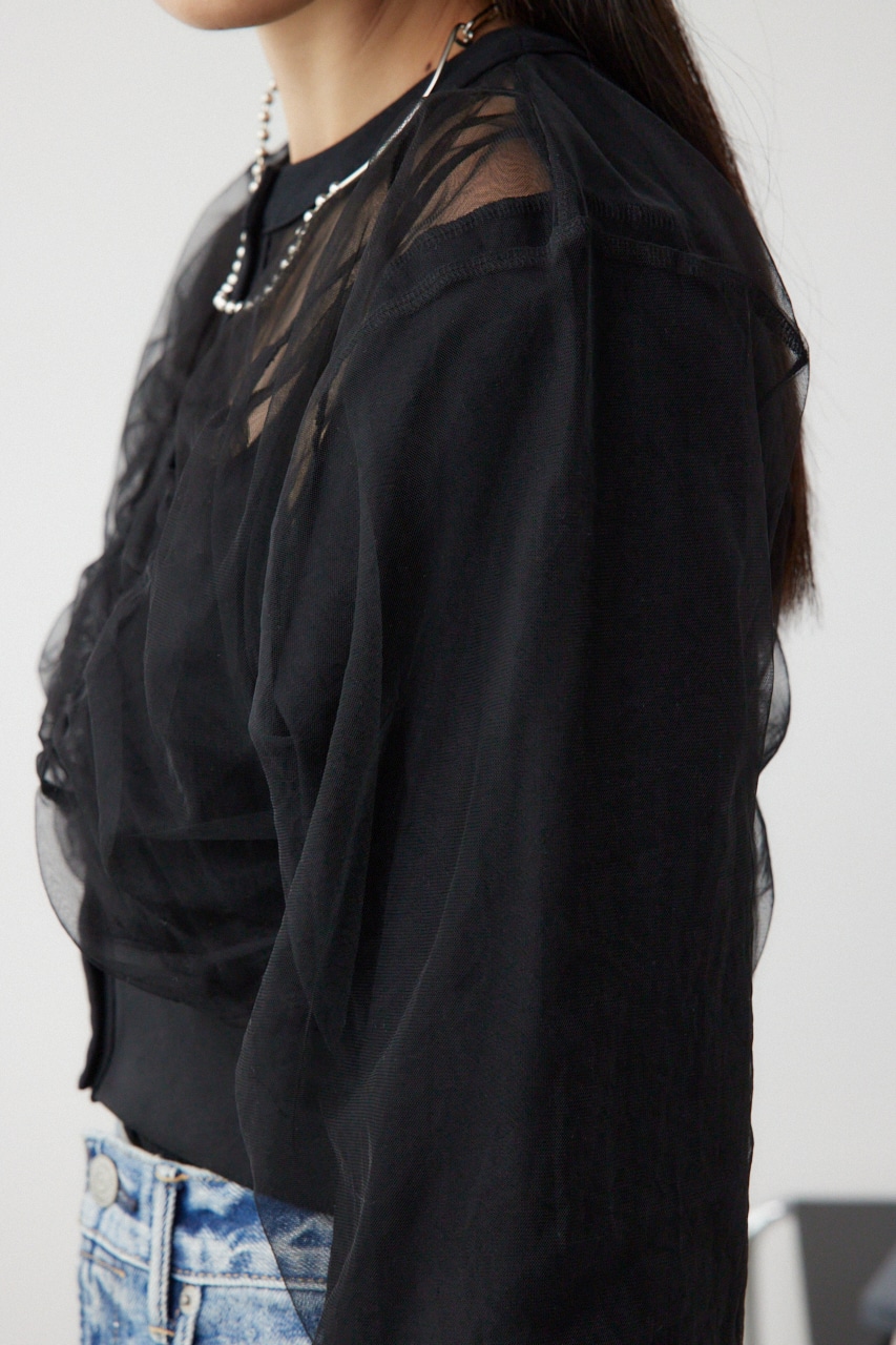 チュールドッキングカーディガン BLK FREE