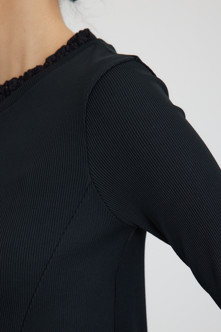 【PLUS】レースドッキングストラップトップス BLK FREE