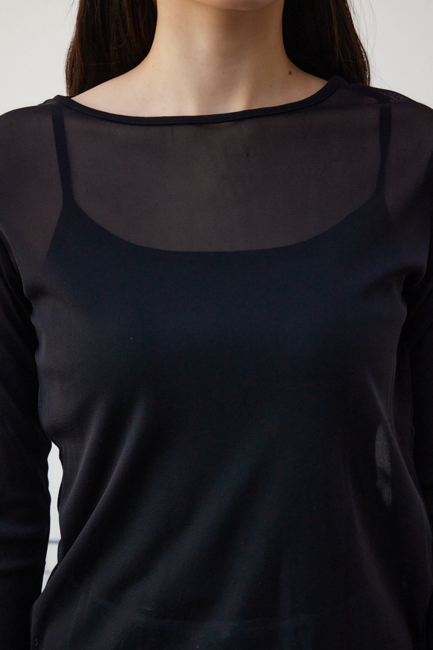 バックスリットシアーロングトップス BLK FREE