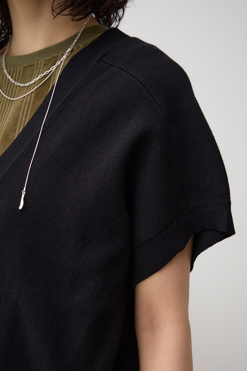 半袖ニットカーディガン BLK S