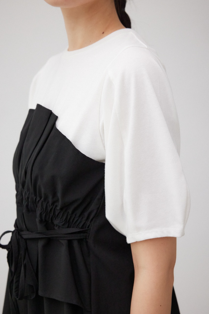 ビスチェレイヤードトップス 柄BLK S