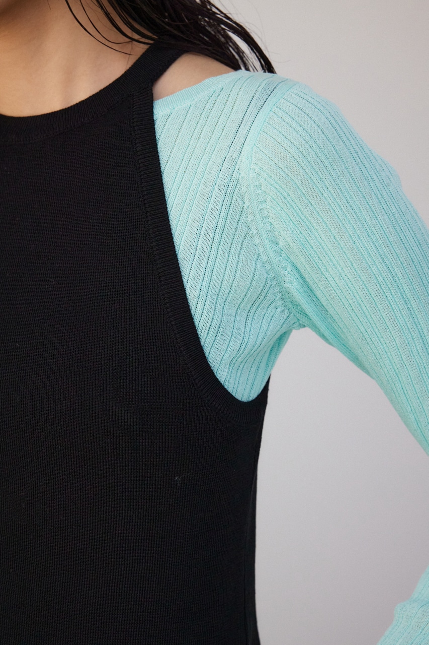 【PLUS】シアーレイヤードニットトップス MINT FREE