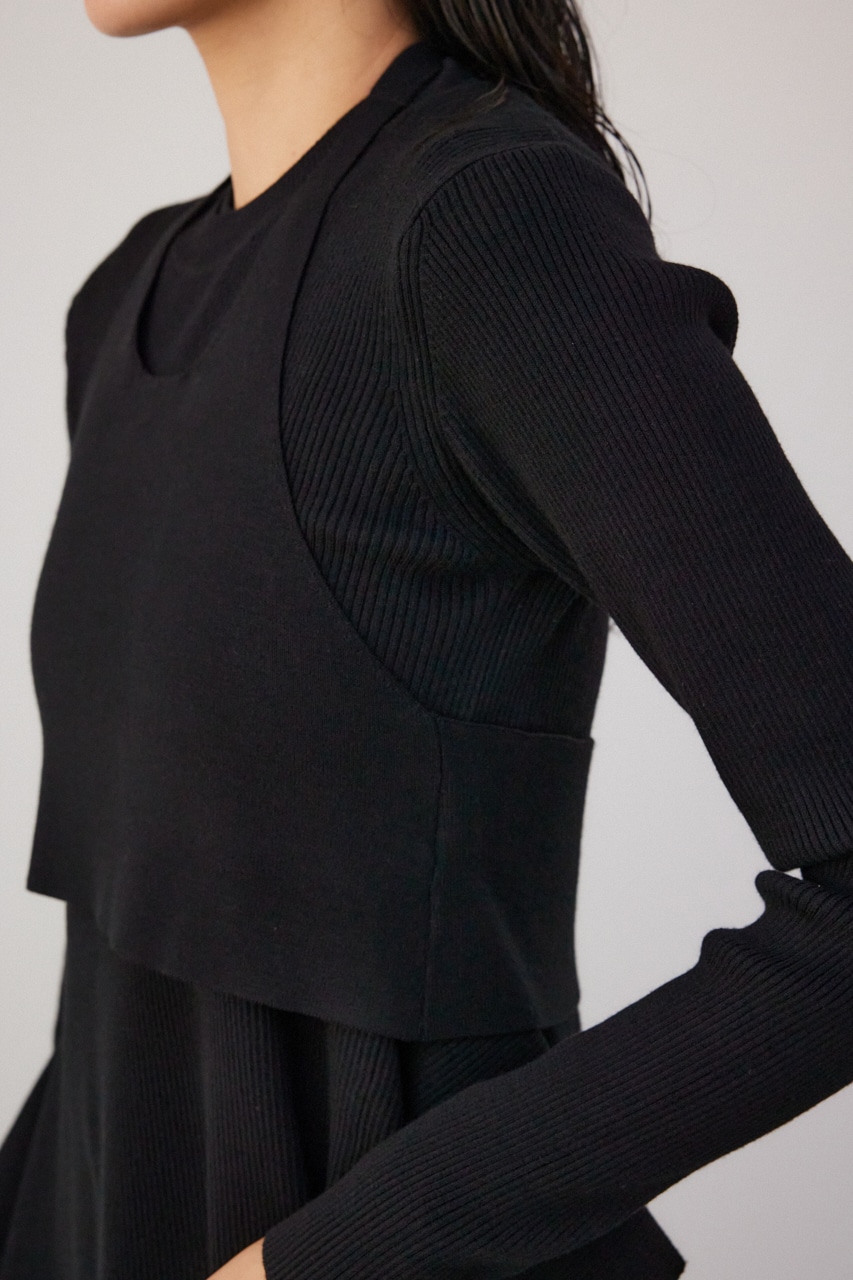 【PLUS】ベストレイヤードドレープワンピ BLK M