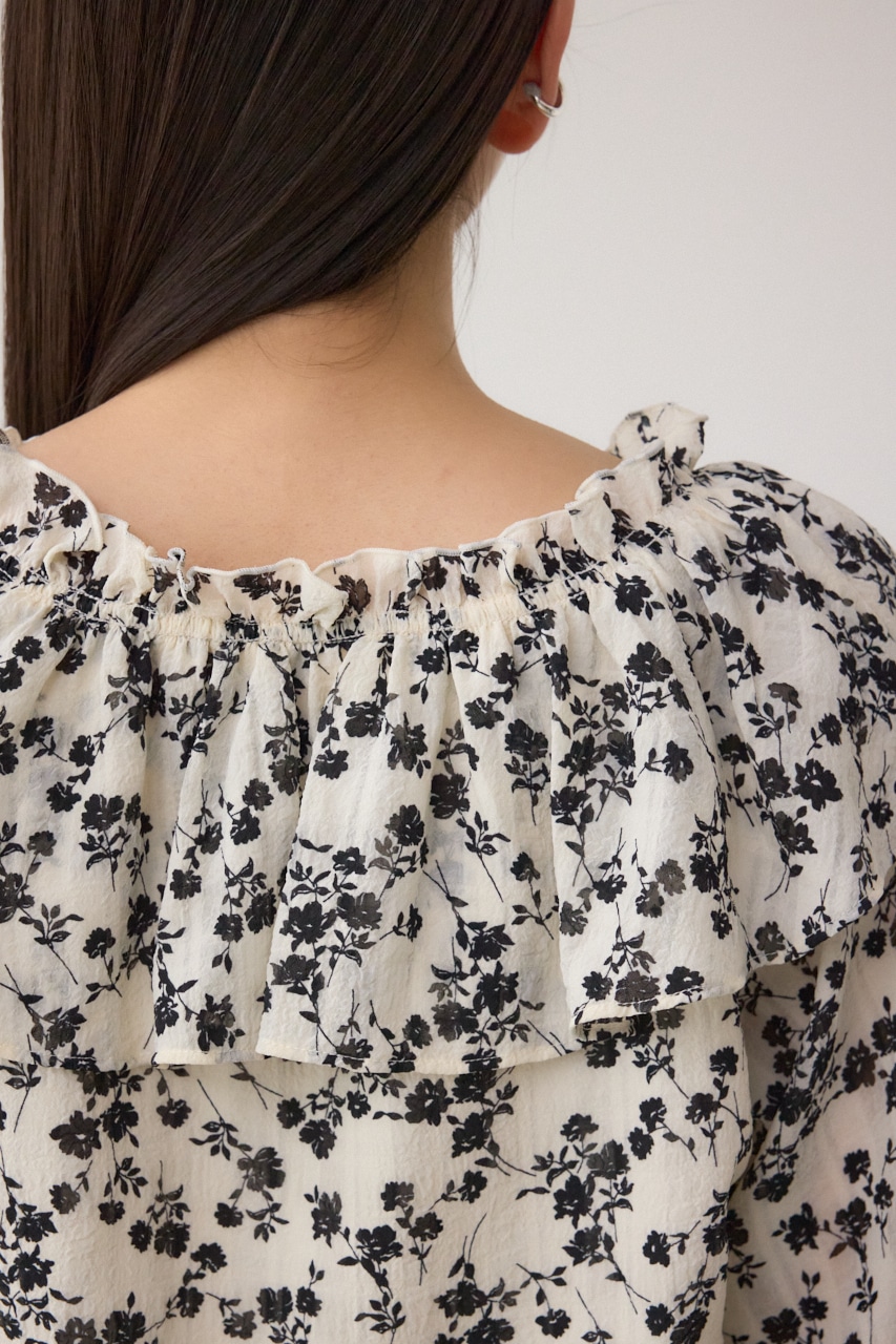 シアーチェックフラワー柄ブラウス 柄WHT FREE