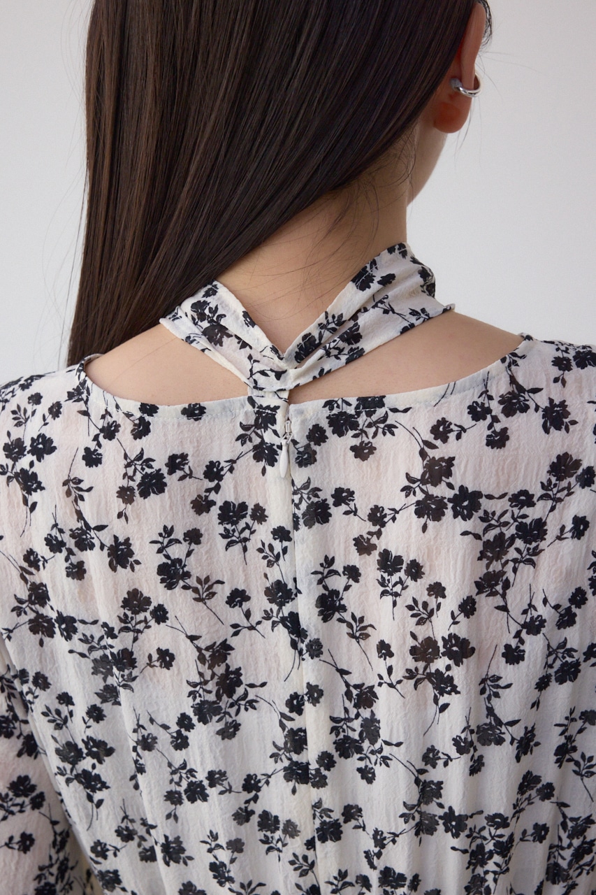 シアーチェックフラワー柄ワンピース 柄WHT S