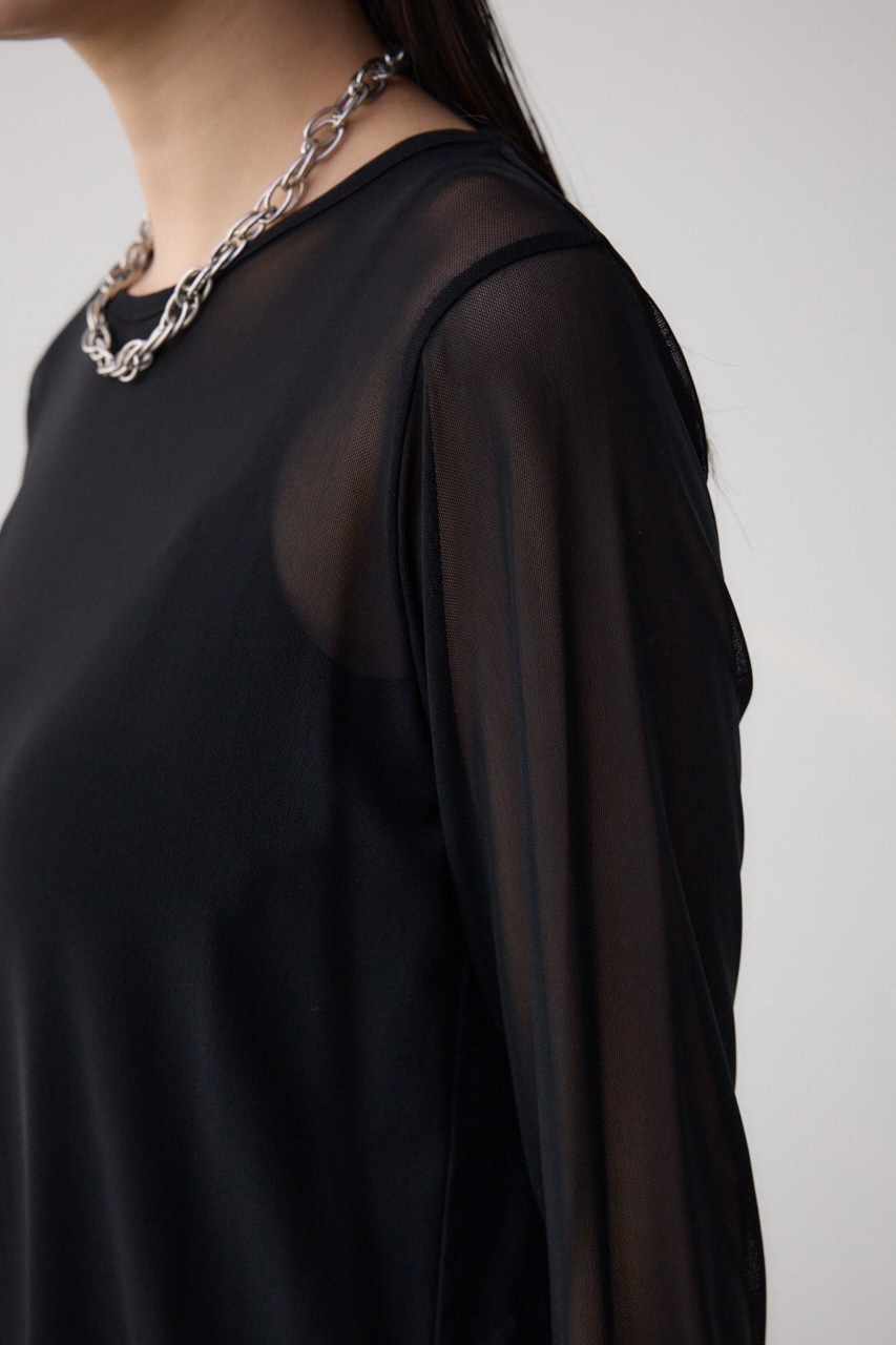 バックスリットシアーロングトップス BLK FREE