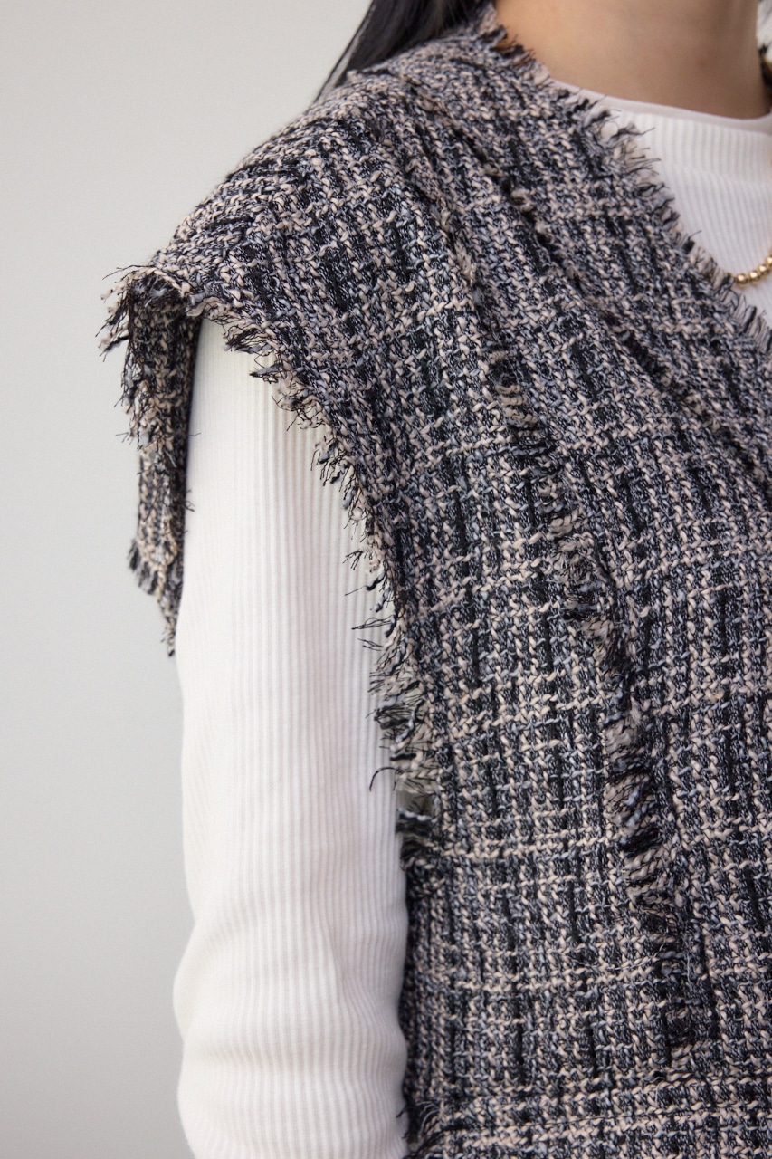 ツイードフリンジベスト 柄BLK FREE