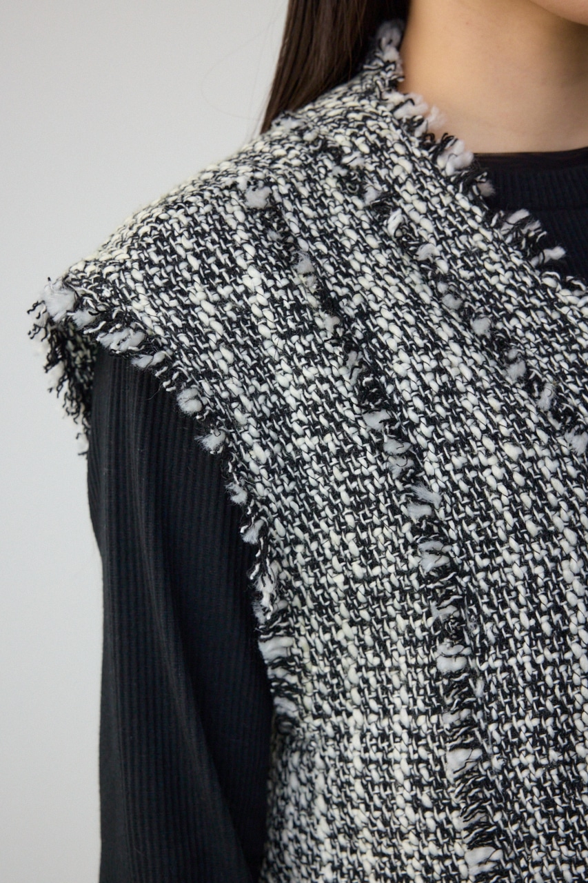 ツイードフリンジベスト 柄WHT FREE