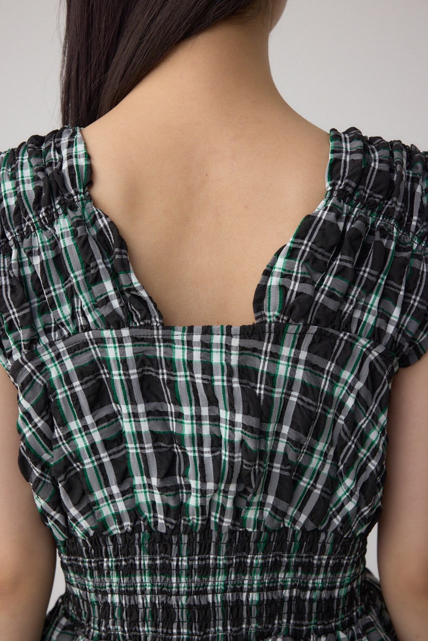 チェックシャーリングペプラムブラウス 柄BLK FREE