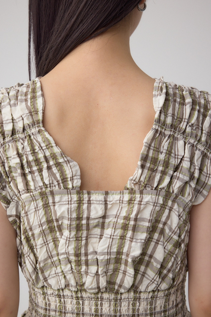 チェックシャーリングペプラムブラウス 柄WHT FREE