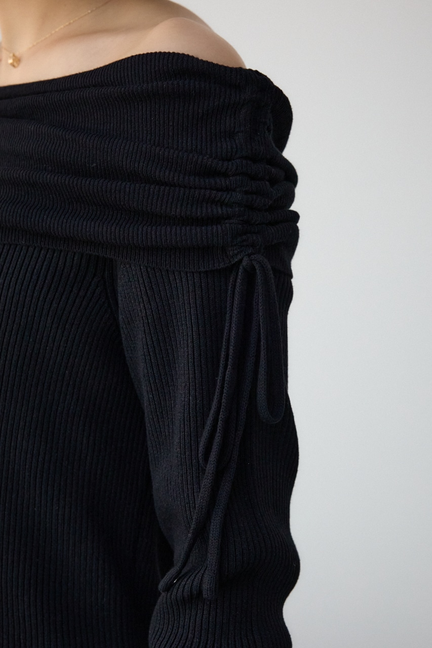 ギャザーオフショルダーニットトップス BLK FREE