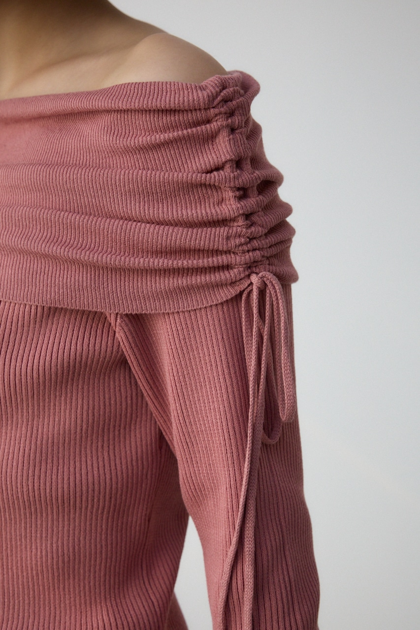 ギャザーオフショルダーニットトップス PNK FREE