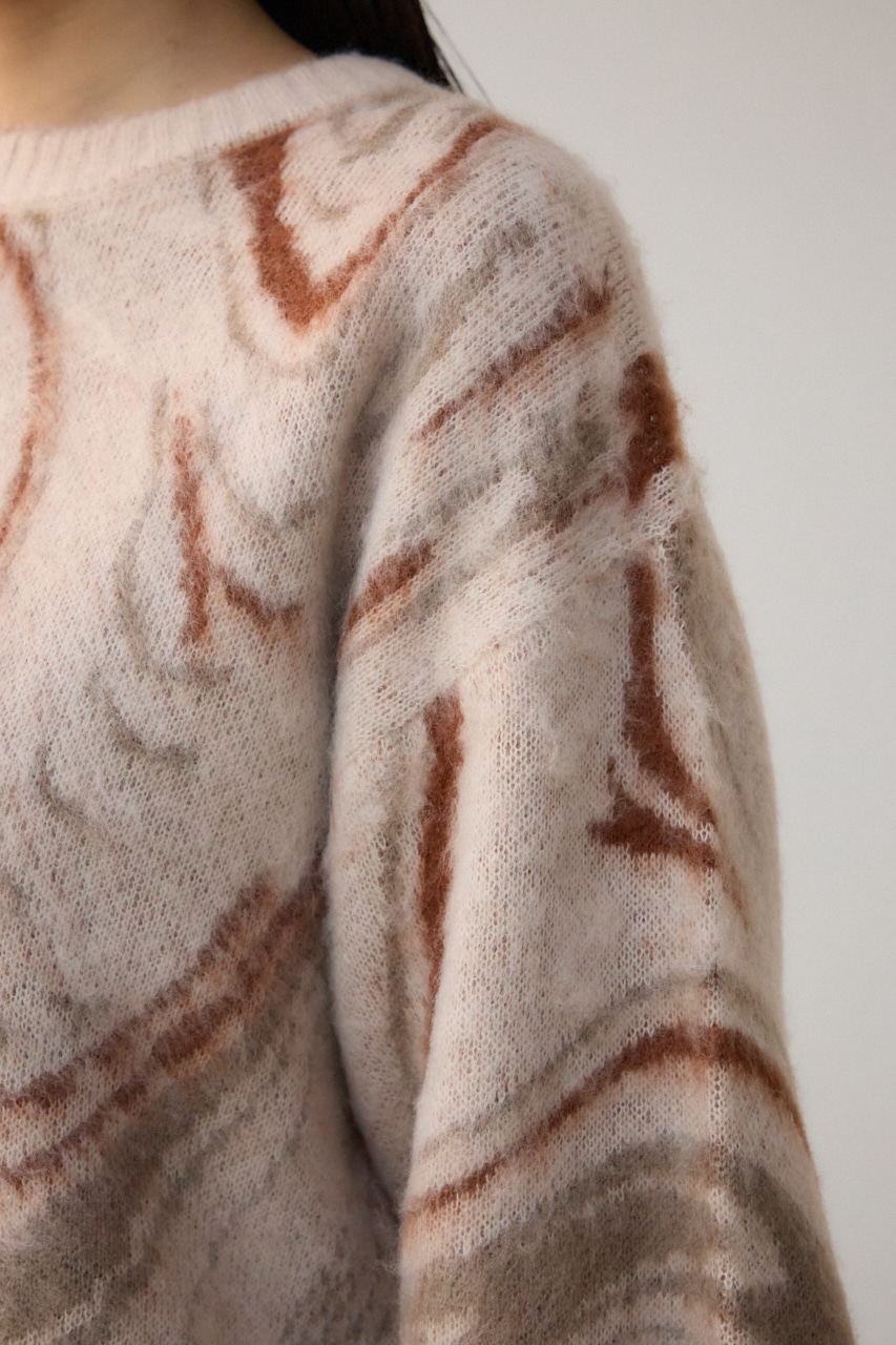 マーブルクロップドジャガードニット 柄BEG FREE