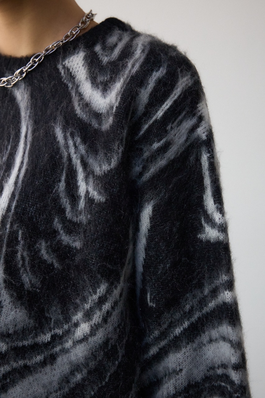 マーブルクロップドジャガードニット 柄BLK FREE
