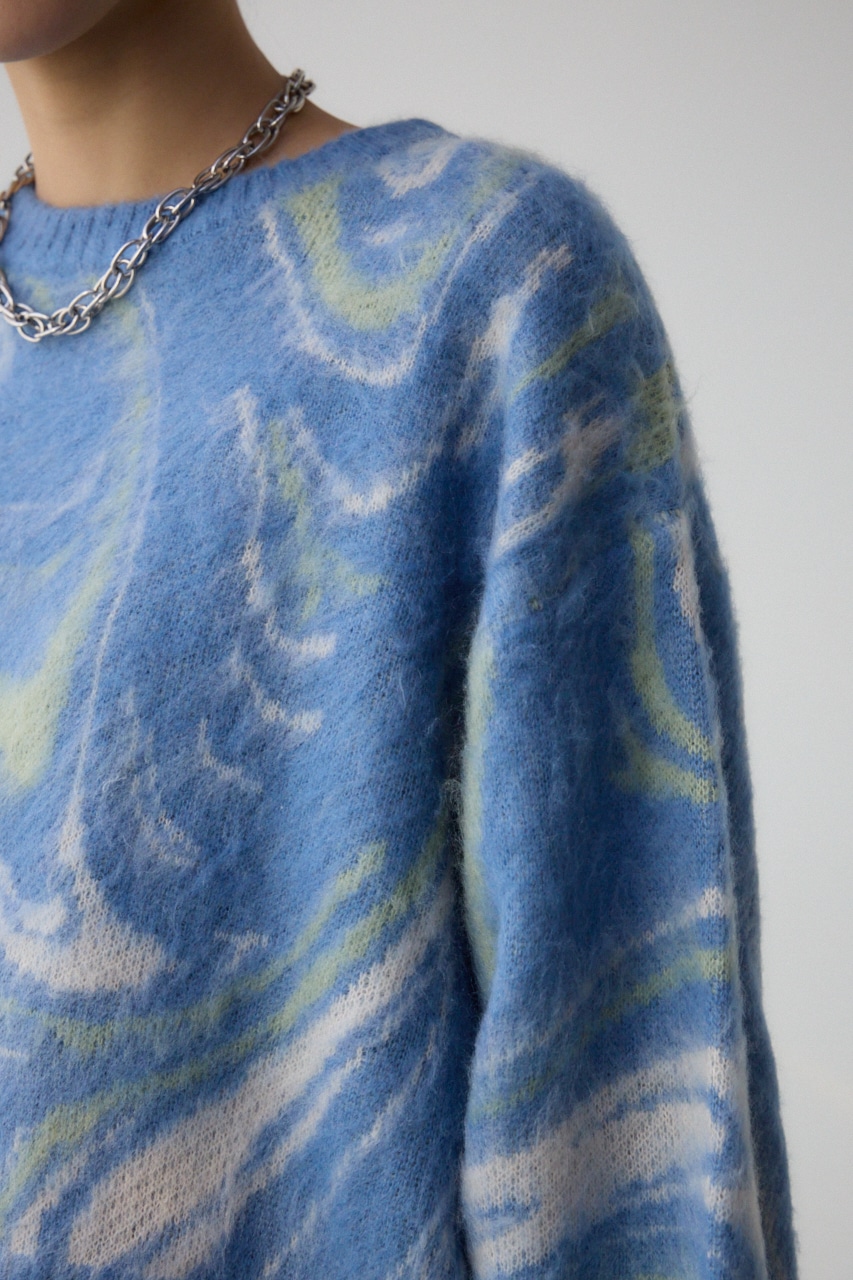 マーブルクロップドジャガードニット 柄BLU FREE