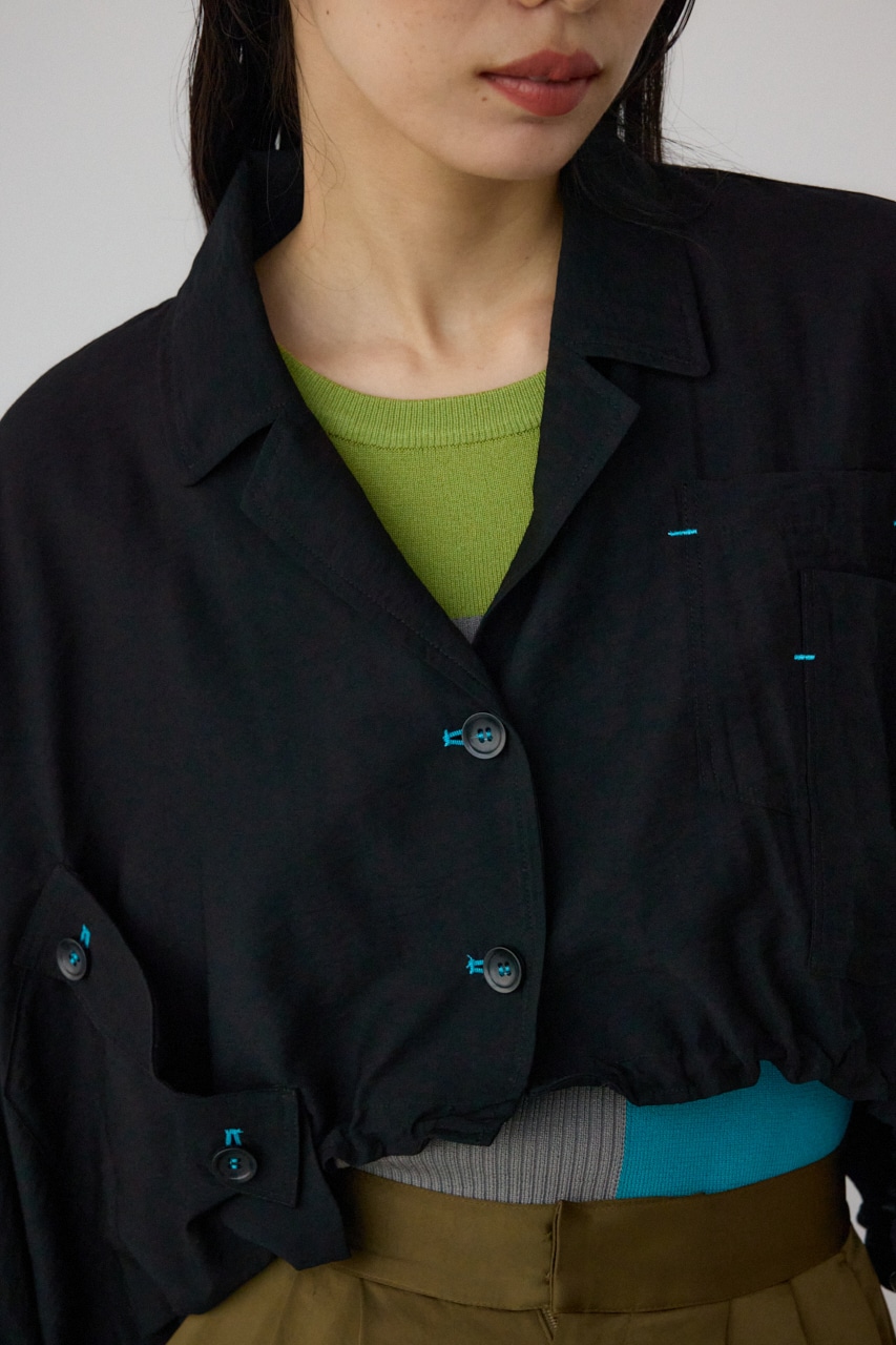 【PLUS】ショートギャザーシアーシャツ BLK FREE