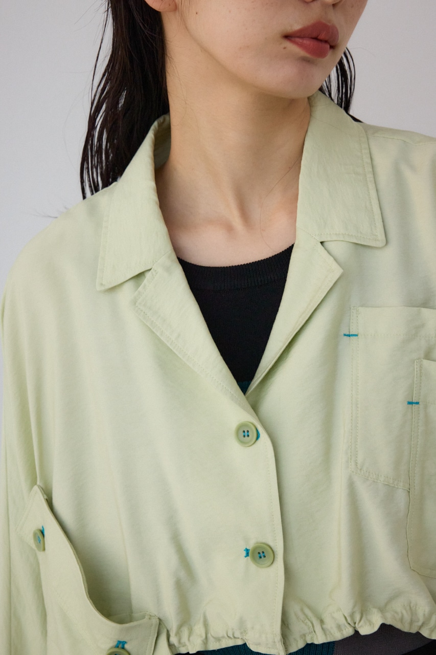 【PLUS】ショートギャザーシアーシャツ LIME FREE