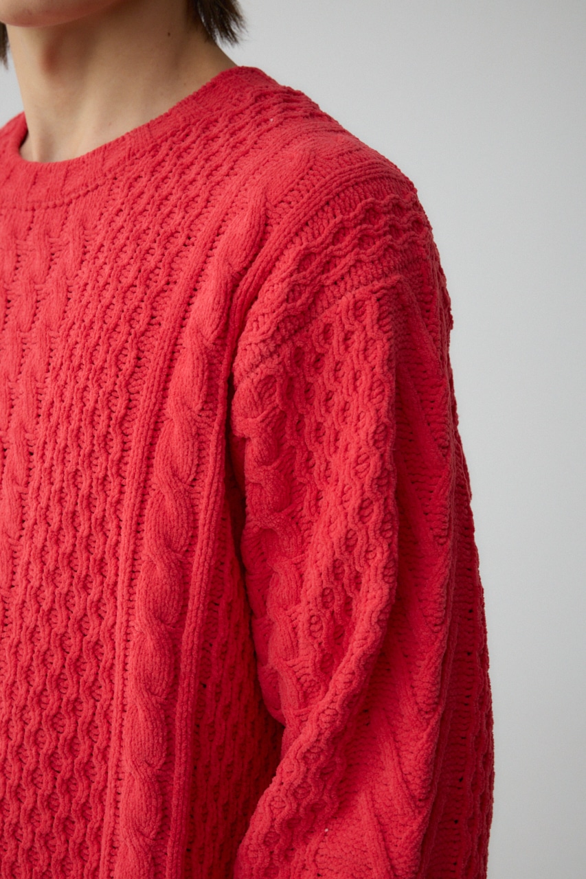 シェニールケーブルニット L/RED S-M