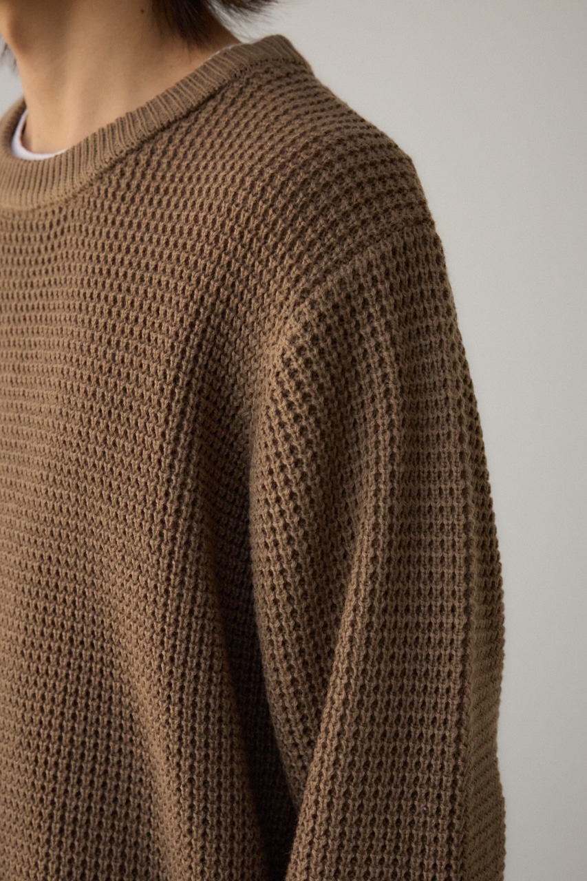 ワッフルレイヤードニット BEG L