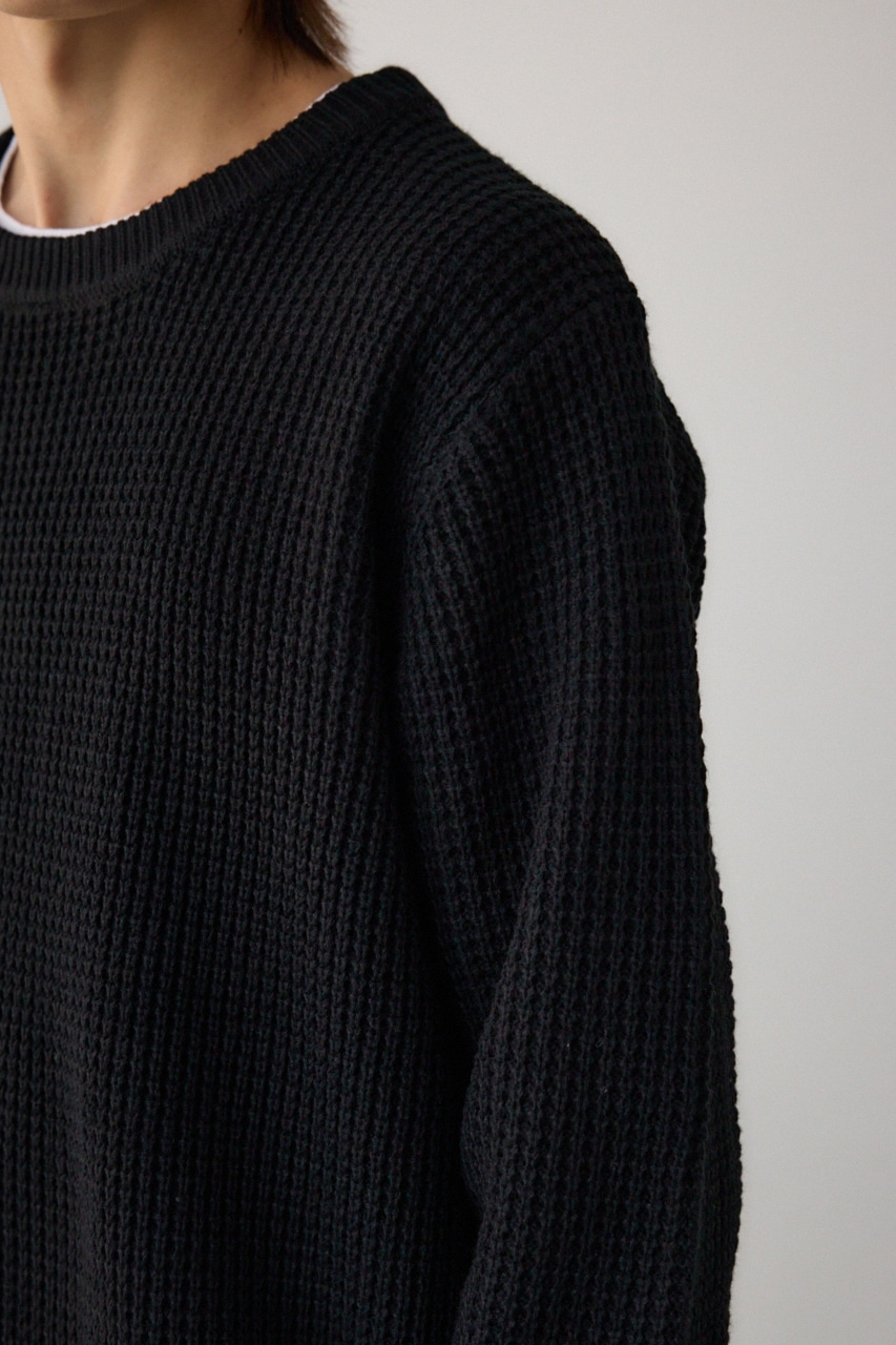 ワッフルレイヤードニット BLK M