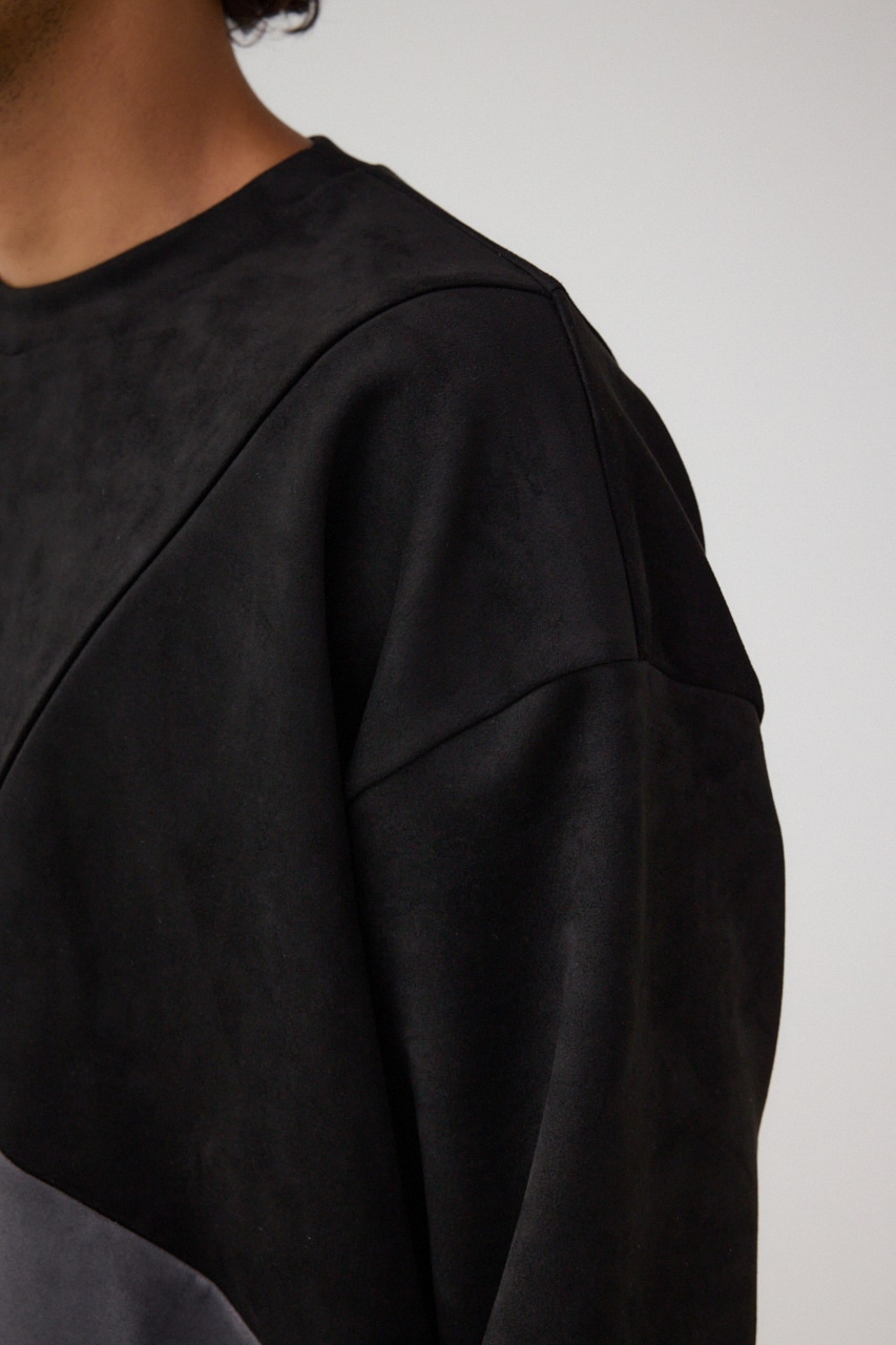 フェイクスウェードパネル切替トップス 柄BLK FREE