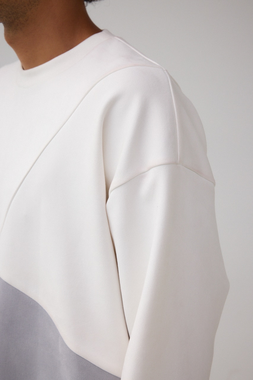 フェイクスウェードパネル切替トップス 柄WHT FREE