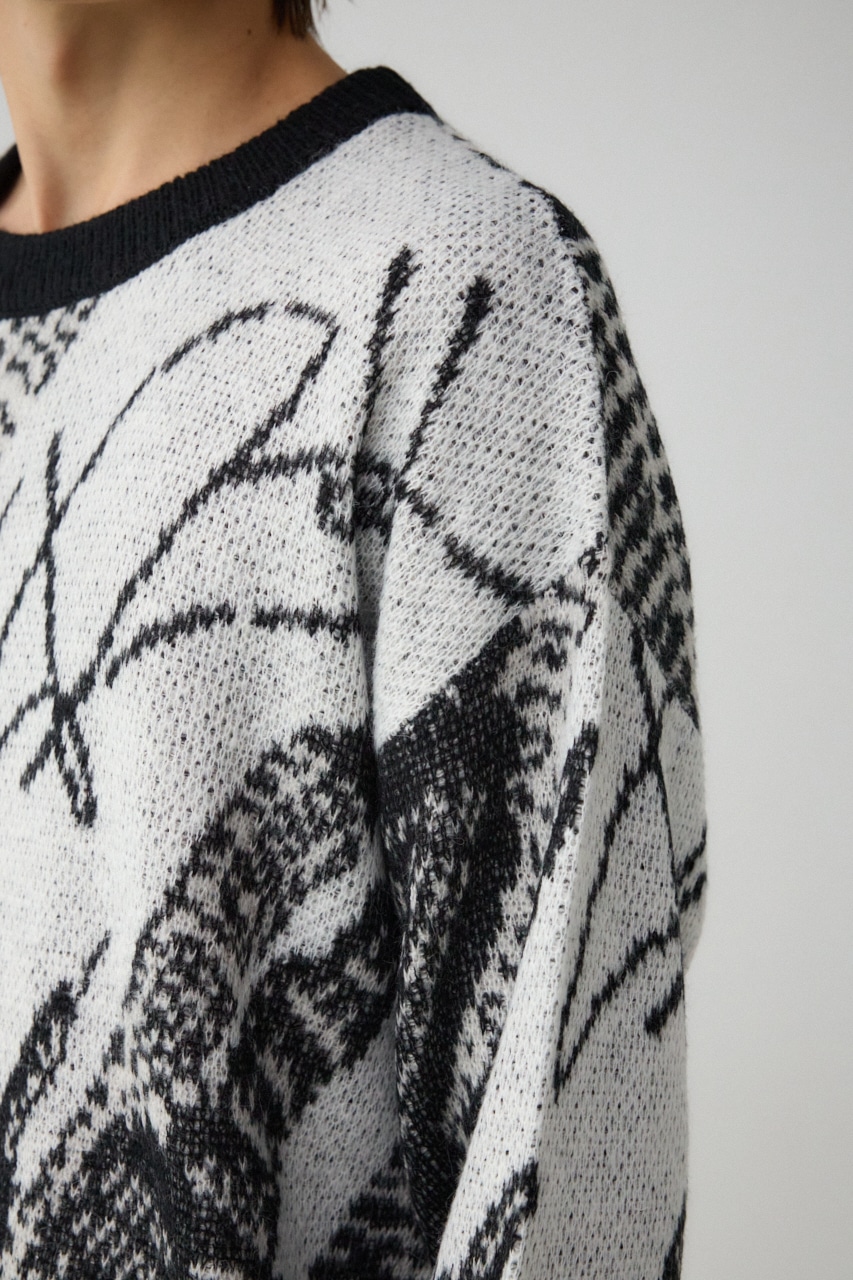 ビッグシテイージャガードニット 柄WHT FREE