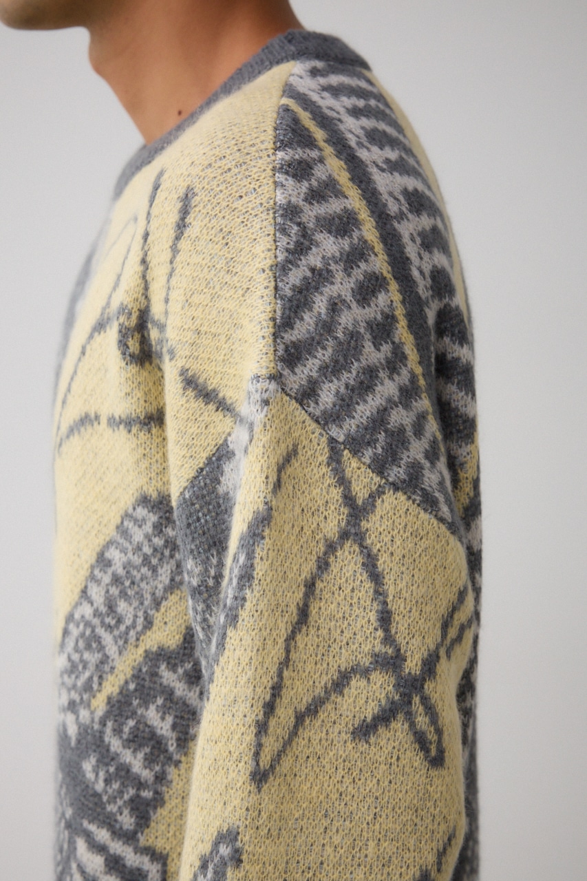 ビッグシテイージャガードニット 柄YEL FREE