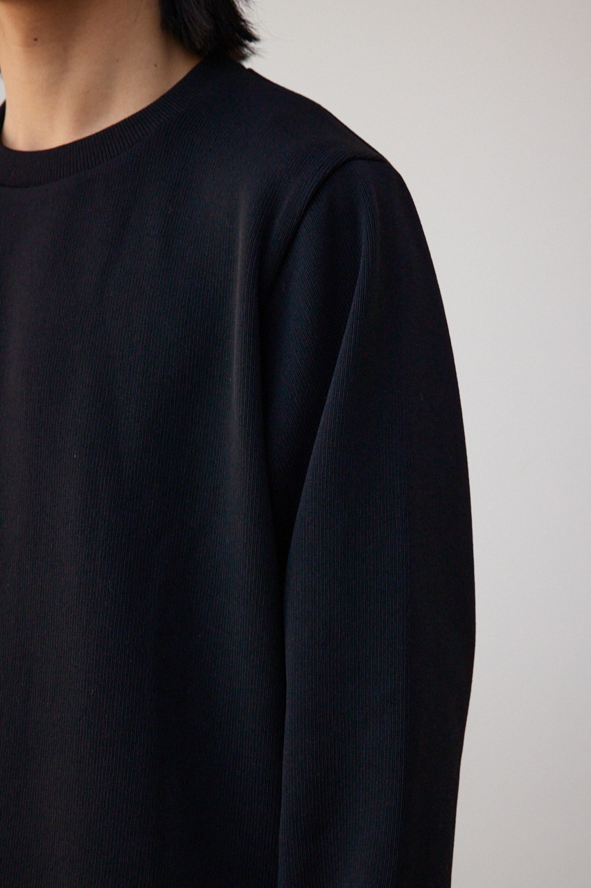 シャツレイヤードスリットニットソー BLK M