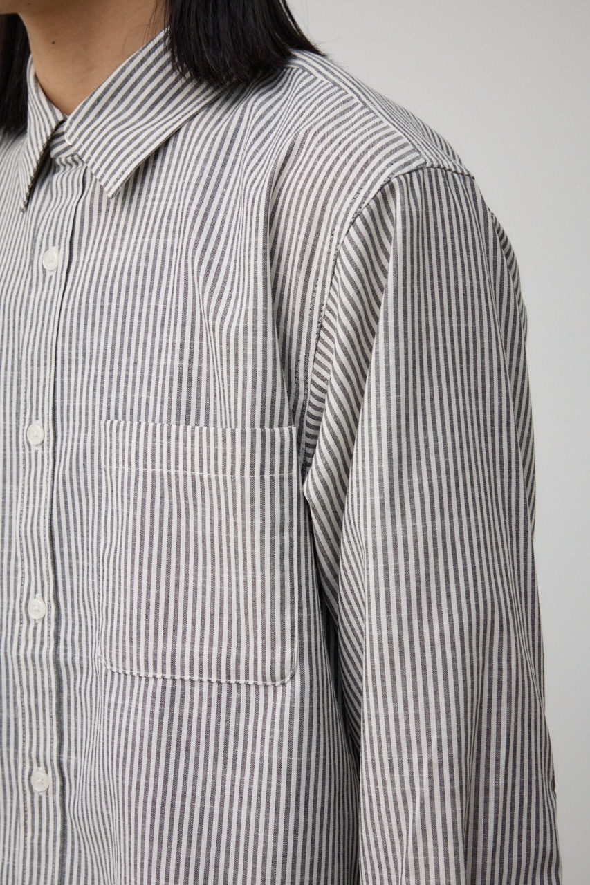 テックリネン7分袖シャツ 柄BLK M