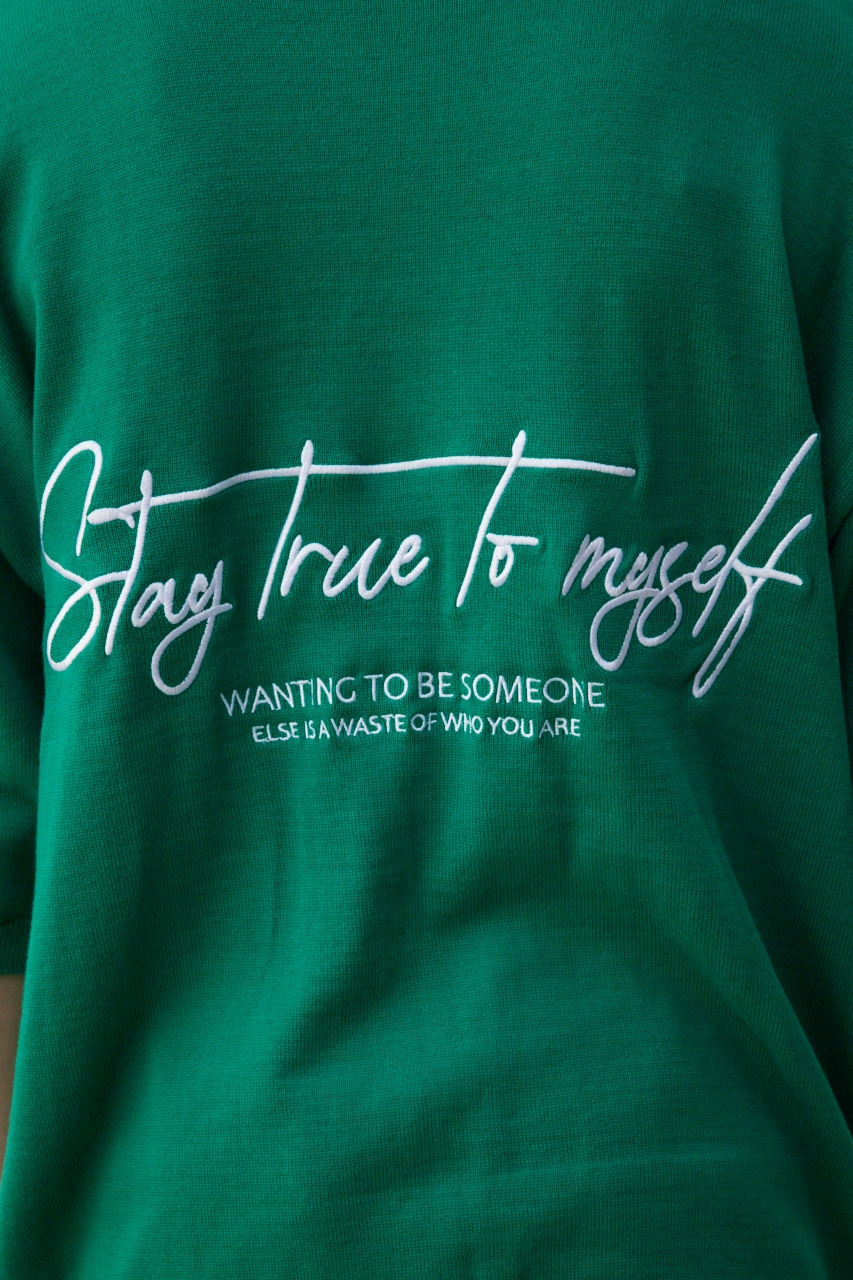 3D刺繍半袖ニットトップス GRN FREE