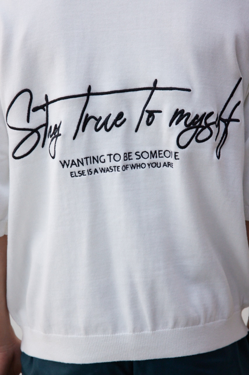 3D刺繍半袖ニットトップス WHT FREE