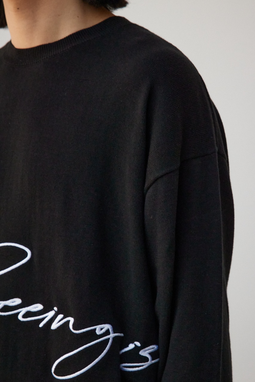 3D刺繍長袖ニットトップス BLK FREE